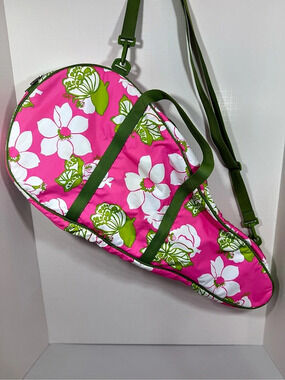 LeSportsac Pink Green Floral Tennis Racket Bag Retro Adjustable Strap